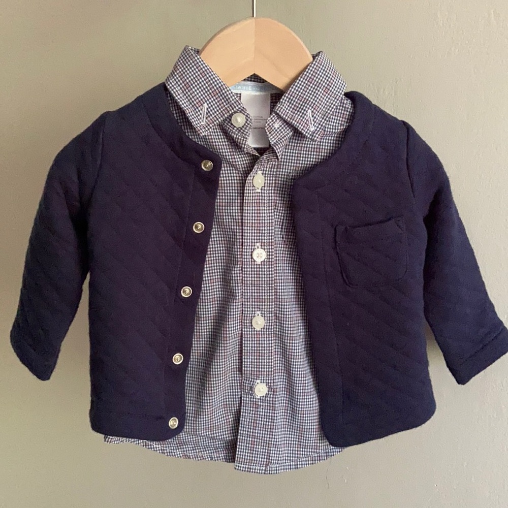 Janie and Jack navy shirt and cardigan set